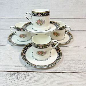 Wedgwood Runnymede Set of 4 Demitasse Cups & Saucers Dark Blue W4472 Espresso